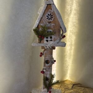 Rustic Snowy Christmas Birdhouse Decor