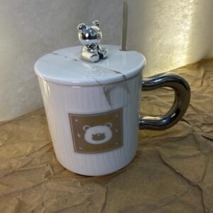 White “Fun Bear” Mug with Silver Bear Lid Decor