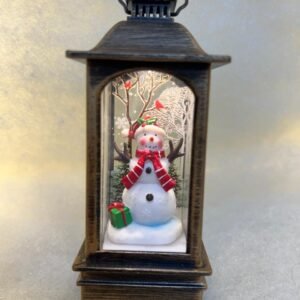 Vintage Lantern Snowman Scene