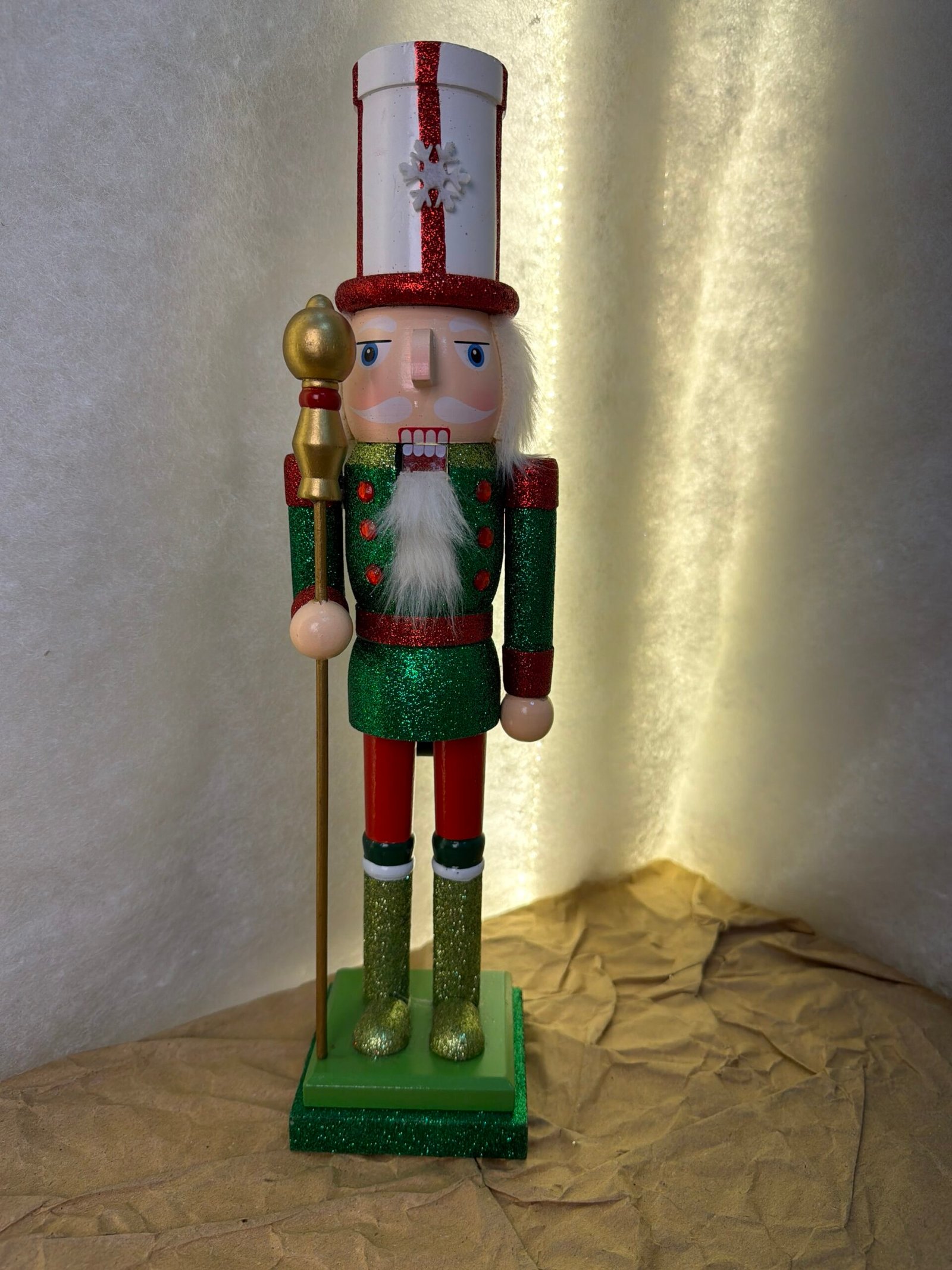 Peppermint-Themed Nutcracker in Green & Red
