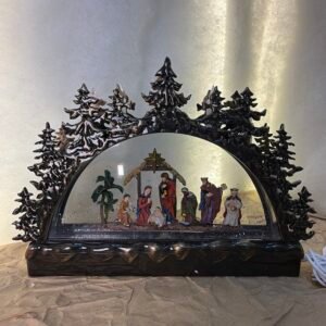 Nativity Scene Snow Globe with Forest Frame – Large Decorative Piece