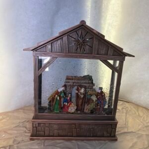 Wooden Stable Nativity Snow Globe Lantern