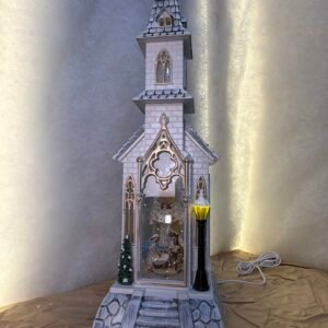 Illuminated Tall Church Tower Nativity Decoration