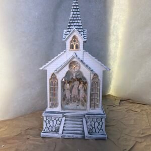 White Church with Angel Figures – Glitter Decoration