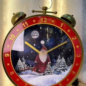 Large Vintage Christmas Alarm Clock – Santa Winter Scene