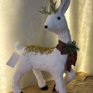 White Christmas Deer Figurine with Golden Glitter Back