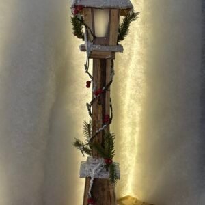 Tall Rustic Wooden Christmas Lamp Post with Snow Details