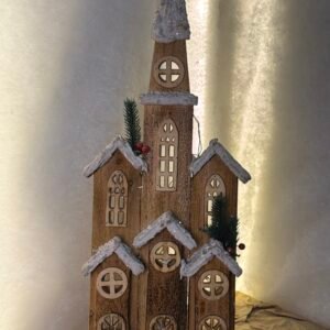 Rustic Wooden Christmas Church Decoration – LED Lig