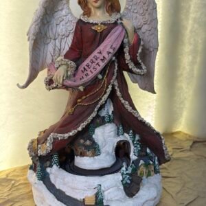 Christmas Angel Figure with Rotating Village Base