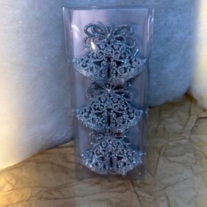 Silver Glitter Christmas Bell Ornaments – Set of 3