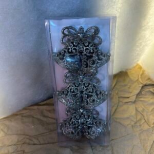 Silver Glitter Christmas Bell Ornaments – Set of 3
