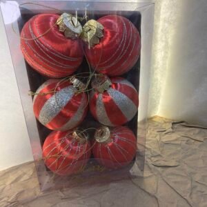 Red & Silver Striped Christmas Balls – 6 Pieces