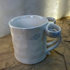 White Ceramic Mug with Double Loop Handle