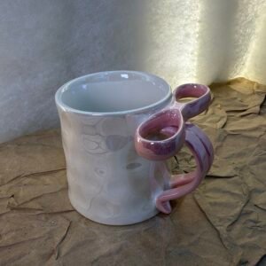 Ceramic Mug with Double Loop Handle – Pink Accent