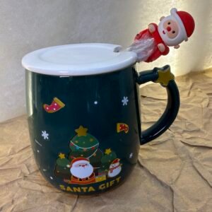 Green Santa Gift Mug with Santa Figure Stirrer