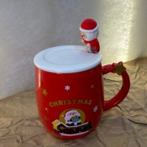 Red Christmas Mug with Santa Figure Stirrer
