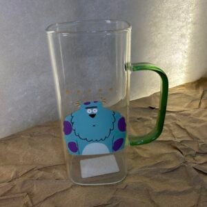 Tall Clear Glass Mug with Monster Illustration
