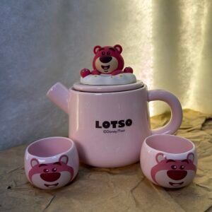 LOTSO Pink Ceramic Teapot Set with Two Matching Cups
