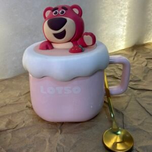 LOTSO Ceramic Mug with 3D Lid and Gold Spoon