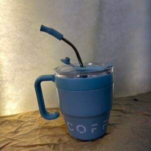 Blue Coffee Mug with Straw
