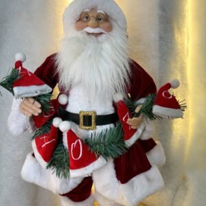 Red Santa Claus Figurine Holding Mini Christmas Hat Garland