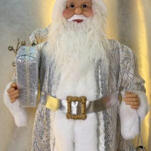 Elegant Silver Santa Claus Figurine with Gift and Lantern