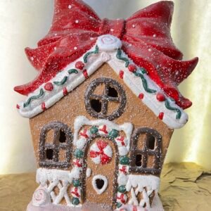 Large Gingerbread House Christmas Decoration with Red Bow