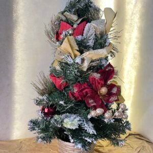 Festive Mini Christmas Tree with Gold & Red Decorations