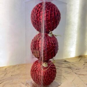 Set of 3 Red Glittered Christmas Ornaments – Textured Holiday Baubles