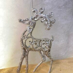 Glittering Silver Reindeer Christmas Ornament