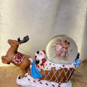 Santa Sleigh Figurine with Reindeer and Gingerbread Snow Globe