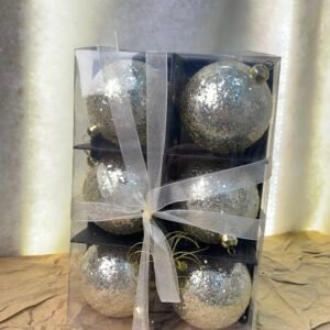 Set of Silver Glitter Christmas Baubles