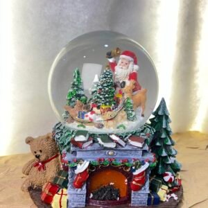 Santa Claus Snow Globe on Christmas Fireplace Decor