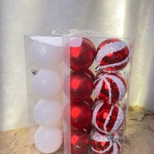 Red & White Christmas Ornament Set – 9-Piece Mixed Design Baubles