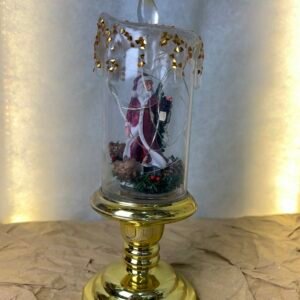 Golden Decorative Candle with Santa Scene – LED Christmas Piece