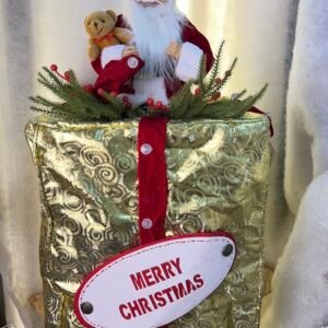 Santa on Luxury Golden Gift Box – Holiday Centerpiece
