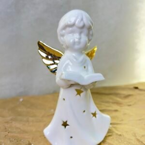 White Ceramic Angel with Golden Wings