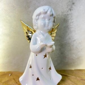 White Ceramic Angel with Golden Wings