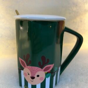 Green Reindeer Mug with Lid