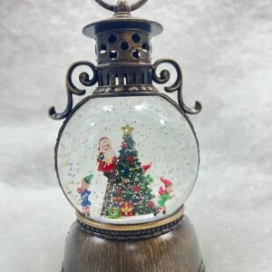 Round Antique Snow Globe Lantern – Santa & Elves