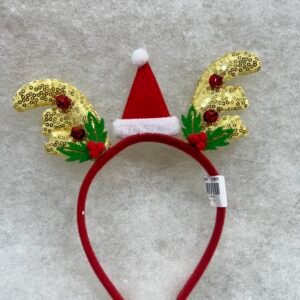 Gold Sequin Antler Headband – Santa Hat Design