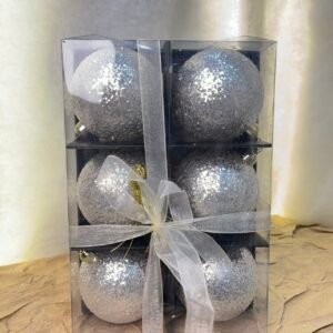 Silver Glitter Christmas Baubles – Premium 6-Piece Gift Set