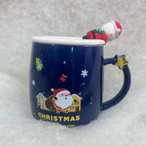 Navy Christmas Mug with Santa Figurine
