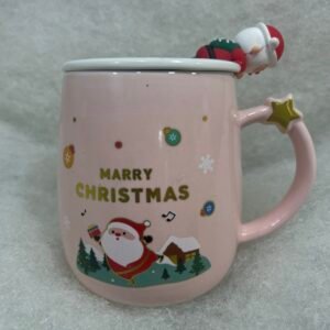 Pink Christmas Mug with Santa Figurine