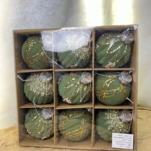 Luxury Green Velvet Christmas Ornaments – Set of 9