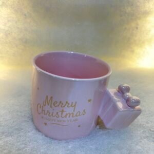 Pink Christmas Mug with Gift-Shaped Handle