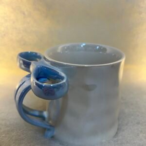White Ceramic Mug with Double Blue Ring Handle