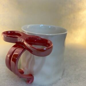 White Ceramic Mug with Double Red Ring Handle
