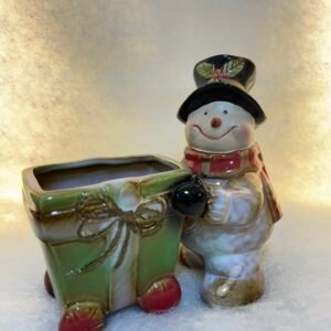 Snowman with Gift Cart Ceramic Pot